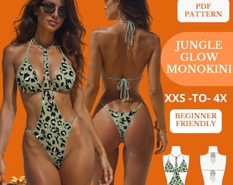 Cut Out Monokini Sewing Pattern PDF, Halter Swimsuit Pattern, One Piece Swimwear, XXS-4XL