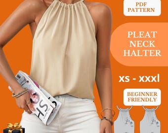 halter neck top- Sewing Pattern -Beginner DIY Blouse - schnittmuster neckholder