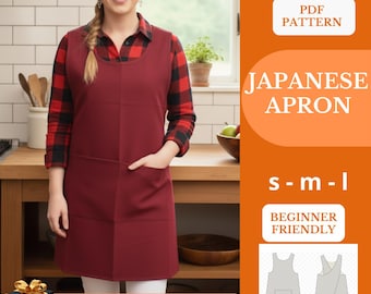 Modello di cucito per grembiule incrociato sulla schiena / Grembiule semplice per abito scamiciato / Lino per principianti / Taglie S M L