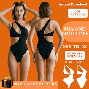 Molde para costura de maiô monokini de um ombro só, maiô com recortes, maiô de uma peça, faça você mesmo sua roupa de banho
