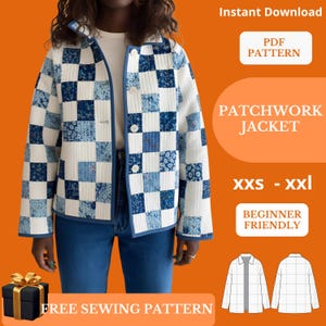 Patrón de costura de chaqueta patchwork en PDF – Patrón de abrigo floral acolchado – Cottagecore – Tutorial fácil para principiantes