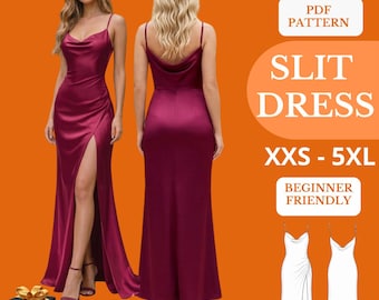 Patrón de costura para vestido con cuello drapeado, espalda descubierta con cordones, vestido de noche con abertura fruncida, tallas XXS-5XL