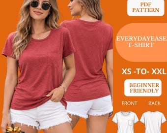 T-Shirt Sewing Pattern PDF, Women's Pocket Tee , Casual Top  Pattern, A4 A0, XS–XXL