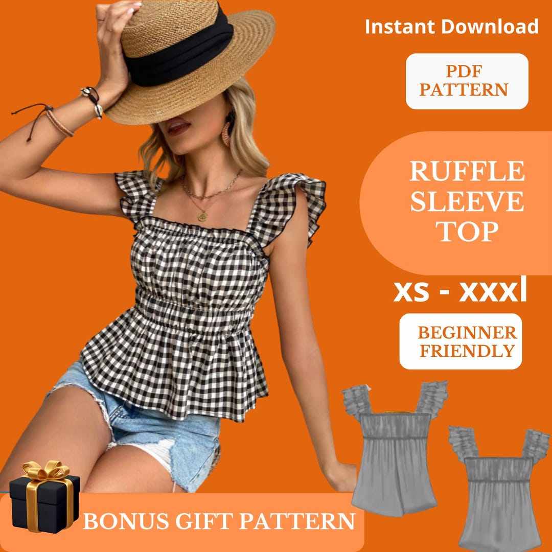 Crop Top Sewing Pattern ; Ruffle Sleeve PDF ; Sizes XL-3XL ; Saree ...