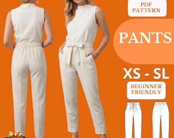 Leinenhose PDF Schnittmuster | Kordelzug Hose | Lässige Gummibundhose | Sommer mit weitem Bein