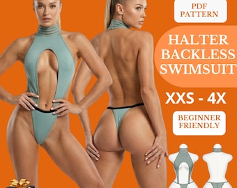 Traje de baño con escote halter y espalda descubierta, monokini extremo, atuendo para festivales y fiestas, traje de baño de una pieza con corte alto.
