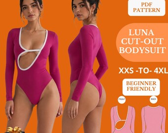 Patrón de costura en PDF para leotardo de manga larga / Body de malla / Leotardo de ballet XXS–4XL / Lycra elástica
