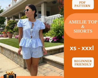 Modello corto e camicetta con fiocco - vestito estivo fai da te - cravatta a farfalla - top con fermacollo schnittmuster