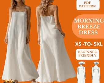 Morning Breeze Dress PDF Sewing Pattern, Maxi Slip Dress , Spaghetti Strap, XS-5XL