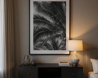 Black Palm Leaf Framed Print: Modern Tropical Wall Art