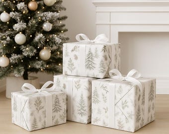 Christmas Minimalist Gift Wrap, Neutral Elegant Design, Matte/Glossy Finish