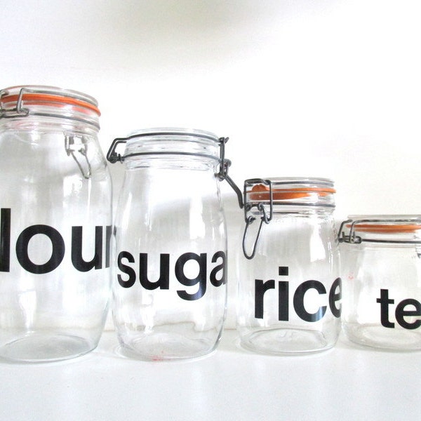4 Retro Glass Typography French Canisters
