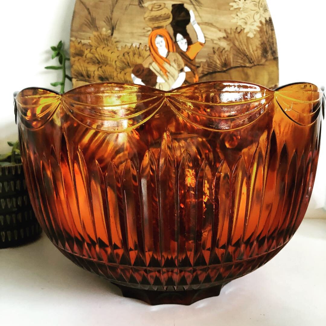 amber glass punch bowl set Etsy