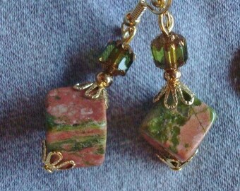 Unakite Cube Earrings