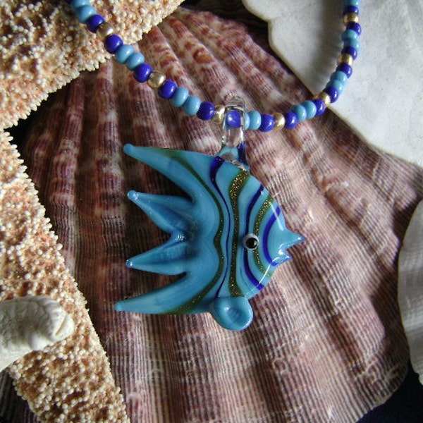 Summer Collection Lampwork Angel Fish Necklace.