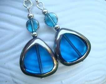 Blue Electroplated Glass Earrings