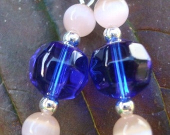 Cobalt Glass and Cats Eye Earrings SALE