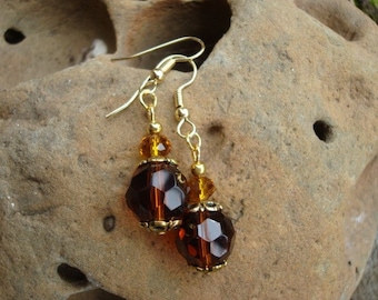 Faceted Glass Topaz Colored Earrings