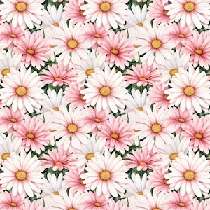 White Pink Daisy Floral Fabric-Pure Cotton Fabric,By 1/2 yard