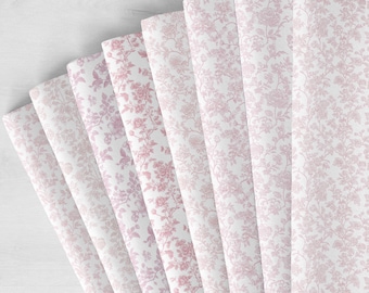 Pink Toile De Jouy Fabric, Pink Floral Pattern, 100% cotton fabric, By The Half Yard