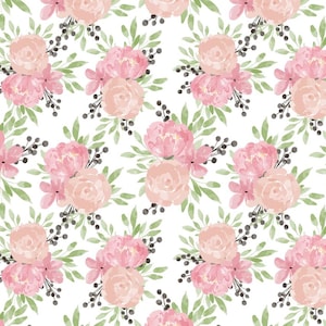 Watercolor Rose Floral Cotton Fabric-Pure Cotton Fabric,By 1/2 yard