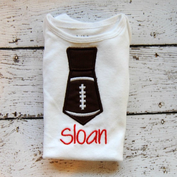 Items similar to Appliqued Football Tie Embroidered Boy's Shirt or body