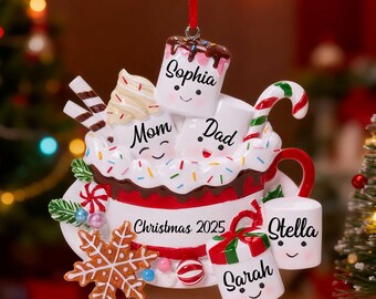 Personalized Resin Family Ornament,Coffee Cup Christmas Family Ornament,Marshmallow Family Of 3,4,5,Xmas Ornament 2025,Christmas Decor.