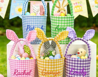 Embroidered Bunny Easter Basket, Personalized Spring Decor, Kids Gift