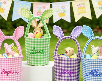 2026 Embroidered Easter Basket,Personalized Kids Bunny Basket,Easter Egg Hunt,First Easter Gift for Girls Boys,Spring Decor