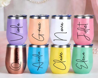 Personalized Bridesmaid Wine Tumbler, 12oz Stainless Steel, Custom Name