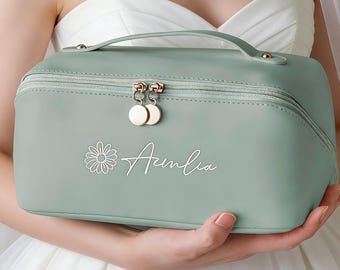 Personalized Embroidered Vegan Leather Makeup Bag, Bridesmaid Toiletry Organizer, Wedding Gifts, Bridesmaid Gifts