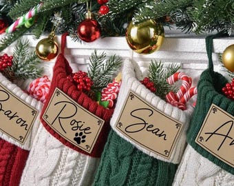 2025 Engraved Leather Patch Christmas Stockings with Name,Knit Family Stockings,Family Stocking Set,Holiday Decor Gift,Christmas Ornaments