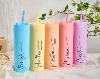 Personalized Tumbler with Lid and Straw, Custom Wedding Cups, 16oz Skinny Tumblers, Bridesmaid Tumbler, Bridesmaid Proposal, Wedding Favors