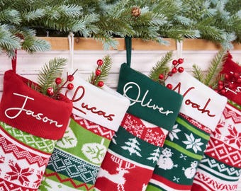 Embroidered Wool Christmas Stocking,2025 Family Holiday Decor,Custom Christmas Stockings Family Name,Monogram Stockings,Knitted Stockings