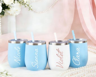 Personalized Wine Tumblers with Lid,Bridesmaid 12oz Cup,Bridal Party Cups,Bridesmaid Gift,Bachelorette Party,Wedding Glasses