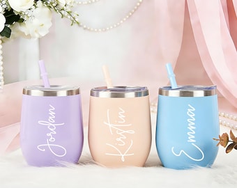 Personalized Bridesmaid Tumbler, Stainless Steel Wine Glass, Bachelorette Party Gift