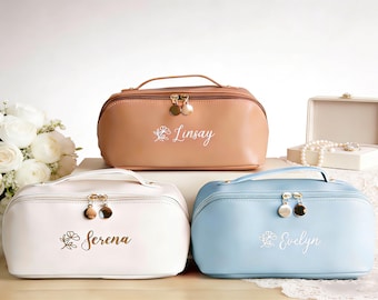 Personalized Vegan Leather Makeup Bag, Bridesmaid Proposal Gift, Custom Cosmetic Case
