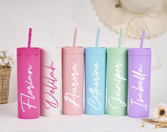 Personalized Tumbler With Lid And Straw,Custom Cup With Name,Bridesmaid Proposal,16 Oz Skinny Tumbler,Valentine Gift,Gifts for Her
