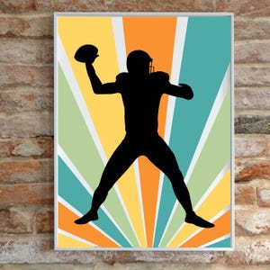 Football Silhouette Wall Art Retro Boy Sport Decor Game Room Printable Sport Nursery Digital Gift for Football Lover Kids Room Teen man cave