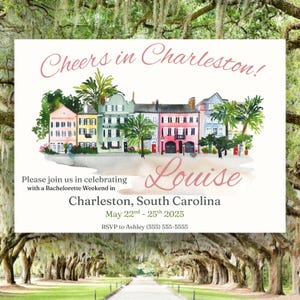 Invitación de despedida de soltera en Charleston / Tarjeta de fin de semana personalizada / Invitación impresa para despedida de soltera / Viaje de chicas a Charleston / Diversión para bodas