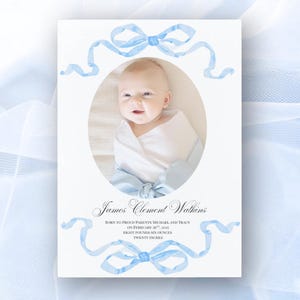 10 Custom Printed Baby Boy Announcement Card | Birth Announcement | Personalized Newborn Notecard Keepsake | Postage Mailing Included
