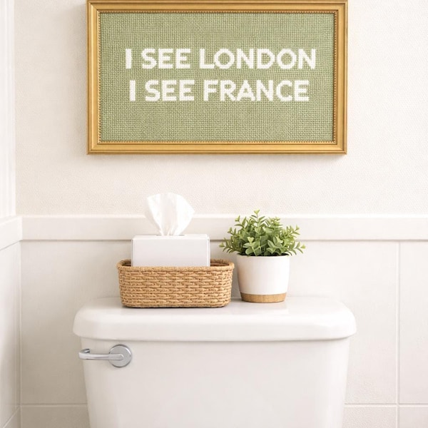 I See London I See France Needlepoint Kit Custom Personalized Funny Witty Bathroom Needlepoint Canvas Gift Beginner Stitching Kit Gift