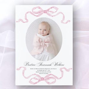 10 Custom Printed Baby Girl Announcement Card | Birth Announcement | Personalized Newborn Notecard | Elegant Keepsake | Postage Included