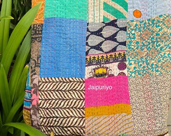 Indiase handgemaakte patchwork zijden kantha quilt hippie beddengoed sprei boho boho vintage kantha deken gudari king/twin size bed cover
