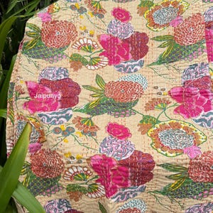 Indian Cotton Floral Kantha Quilt Boho Bedspread Ethnic Bedding Throw Handmade Bohemian King Size Quilted Coverlet Printed Quilt Reversible