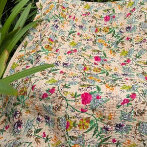 Bedding throw Cotton Quilted Blanket Indian Handmade Bedspread Kantha Work Bohemian Bed cover Throw Blanket