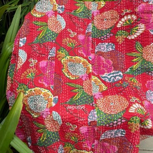 Indian Cotton Floral Kantha Quilt Boho Bedspread Ethnic Bedding Throw Handmade Bohemian King Size Quilted Coverlet Printed Quilt Reversible