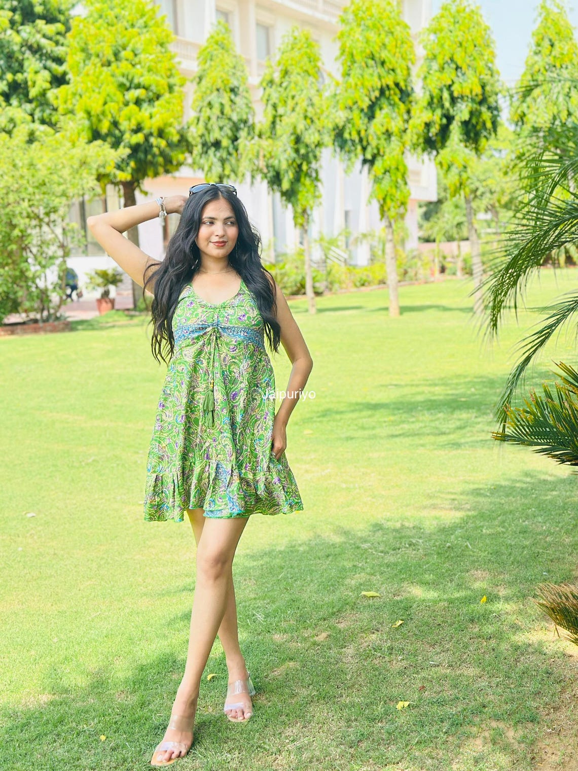 Vintage Inspired Paisley Mini Dress, Handmade Silk Boho Dress, Indian Printed Clothing, Festival Outfit, Summer Dress, foto 4 de 5