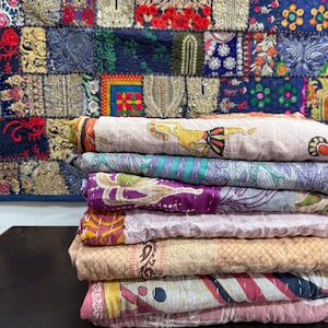 Colcha bohemia, colcha india vintage kantha, manta reversible hecha a mano, colcha de tela de algodón, colcha bohemia