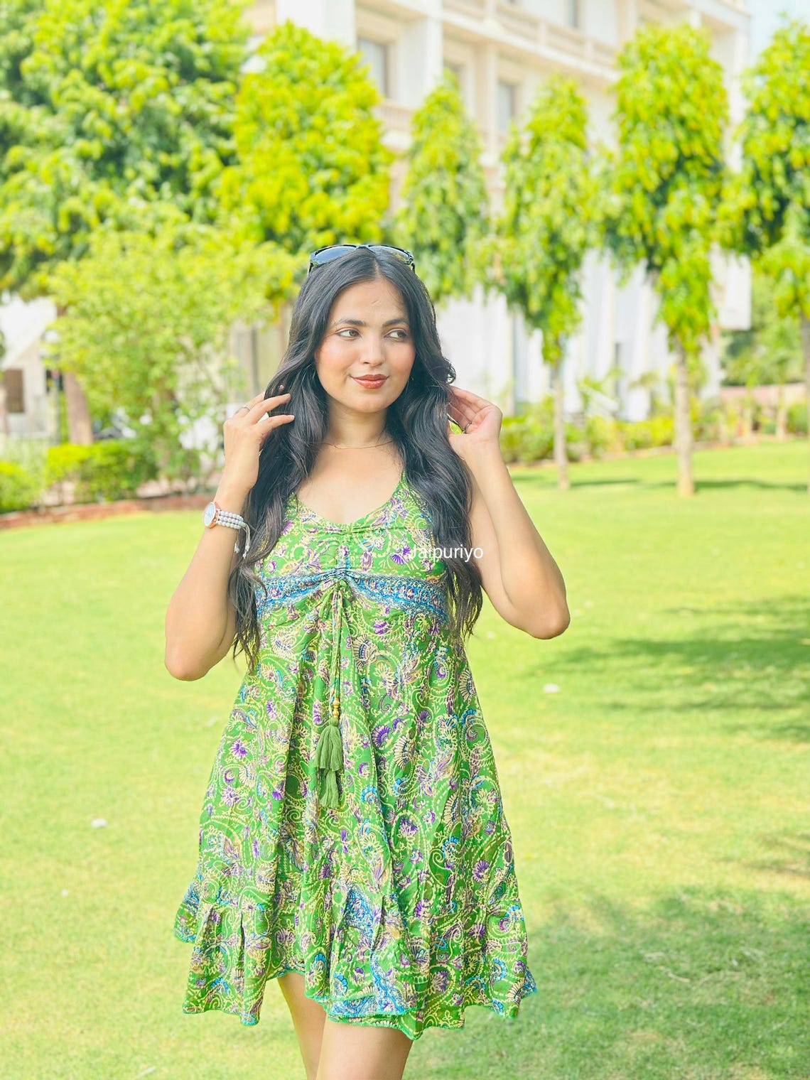 Vintage Inspired Paisley Mini Dress, Handmade Silk Boho Dress, Indian Printed Clothing, Festival Outfit, Summer Dress, foto 1 de 5